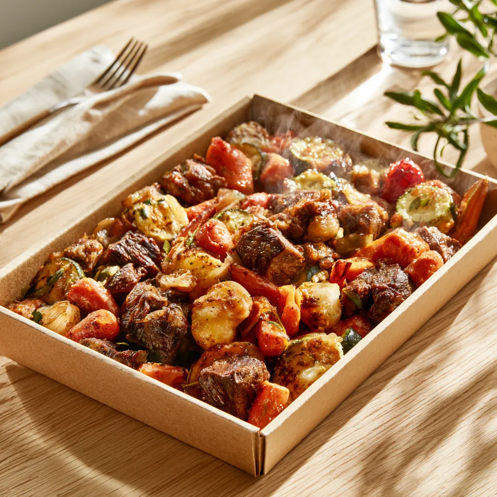 [2259] Boeuf confit, carottes fondantes et gratin de courgettes au parmesan