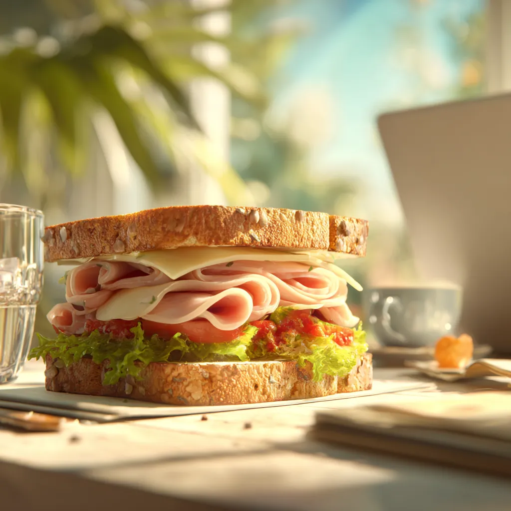 [6565] Pique -Mie "Le Parme" (pain sandwich, jambon, mozzarella, tomates, salade, sauce tomatade)
